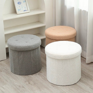 Foldable Boucle Round Storage Stool   in   Ottoman Stool Storage Storage Box