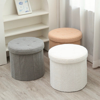Foldable Boucle Round Storage Stool   in   Ottoman Stool Storage Storage Box