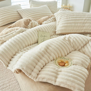 FauxFur Stripe Two-Tone Winter Duvet Cover Set 2 Sizes