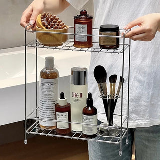 Stainless steel two-tier high-type simple slim storage rack silver