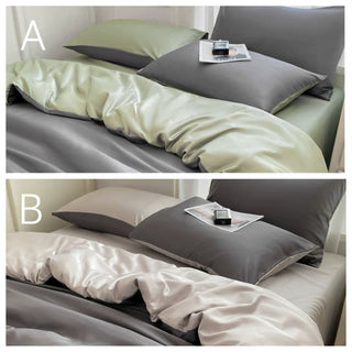Gray Two-tone Satin Plain Duvet Cover Set  Bed Cover