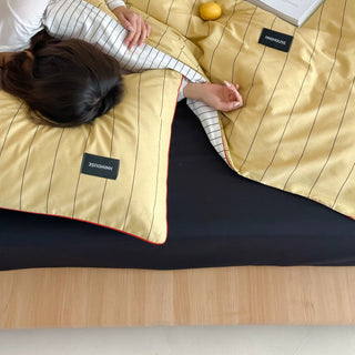 Yellow Double-Sided Stripe Cotton Duvet Cover Set   Bed Cover  All Seasons