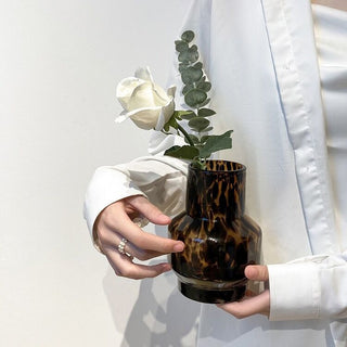 Leopard print glass flower vase