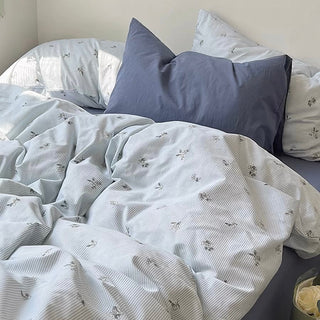 Flower Stripe Duvet Cover Set