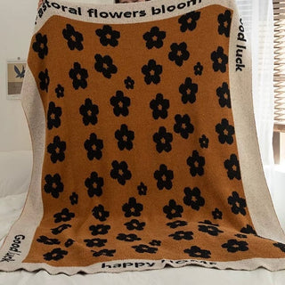 Brown floral blanket 130x170 lap blanket knit