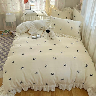 Ribbon pattern frill milk velvet winter duvet cover set 2 sizes