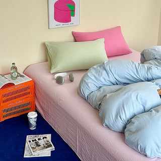 Pink Mix Color Solid Cotton Duvet Cover Set  Bed Cover All Season