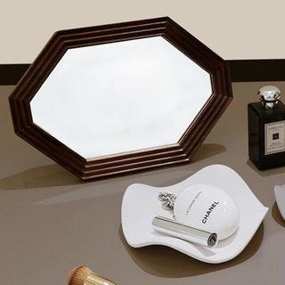 Octagonal Wood Frame Mirror Tabletop Wall Mirror