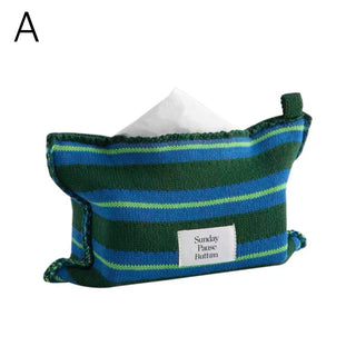 Mixed Border Knit Tissue Case   Hanging Tissue Cover with Stripes