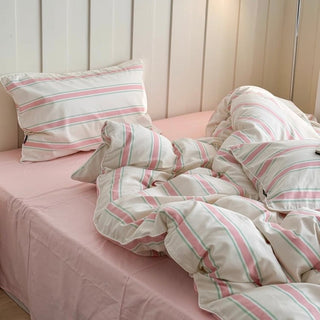 Pink Mixed Color Wide Stripe Cotton Duvet Cover Set 2 Sizes  All Seasons