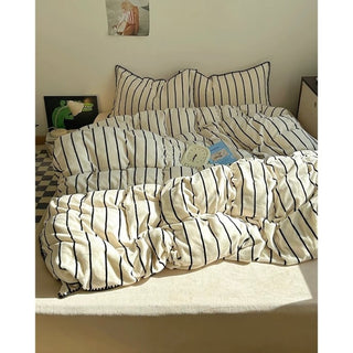 Striped Stitch Velvet-like Winter Duvet Cover Set