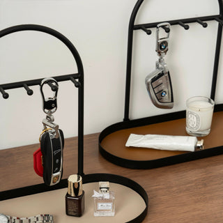 Iron Leather Oval-Shaped Accessory Key Stand Tray  Storage Tray for Small Items
