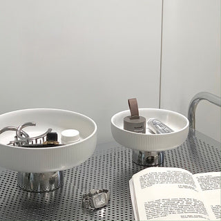 Ceramic Silver Tray with Legs 2 Sizes  Small Item Storage