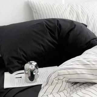 White Black Pinstripe Cotton Duvet Cover Set   All Seasons