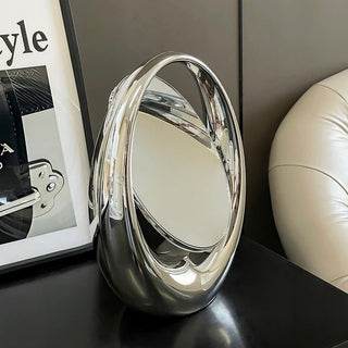Oval plump frame tabletop mirror silver