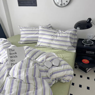 Purple Multi Stripe Cotton Duvet Cover Set 2 Sizes  All Seasons
