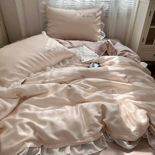 Cooling Flower Embroidery Lace Frill Duvet Cover Set   Bed Cover  Cooling Touch