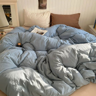 Beige Mix Color Solid Cotton Duvet Cover Set  Bed Cover All Season