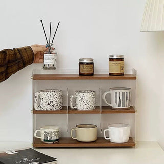 Bamboo Clear Acrylic Three-Tier Cup Perfume Storage Display Rack