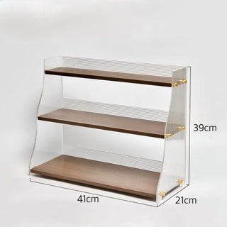 Wood Clear Acrylic Three-Tier Cup Storage Display Rack