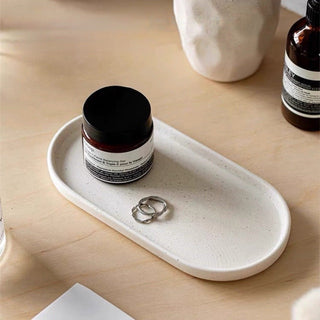 Natural Ceramic Oval Accessory Tray Small Item Holder Plate Tray for Bathroom Sink