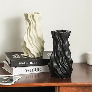 Twist Pleated Design Matte Color Flower Vase  Ceramic Vase Object