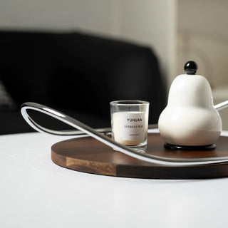 Stainless steel handle wood round display tray storage