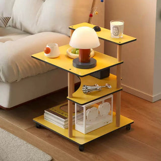 With casters transformable four-tier yellow storage rack side table wagon