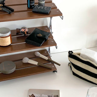 Folding Wood Three-Tier Storage Display Rack