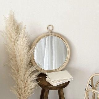 Round-shaped Hanging Rattan Mirror Natural