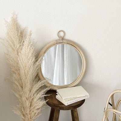 Round-shaped Hanging Rattan Mirror Natural