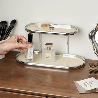 Silver Frame Oval Two-Tier Trayin  Storage Rack Monotone