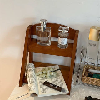 Wood Retro Two-Tier Storage Mini Rack Perfume Storage Spice Rack
