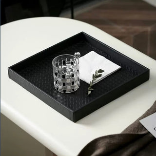 Monochrome Square Woven Leather Tray