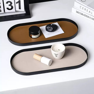 Iron Leather Oval Simple Accessory Tray  Storage