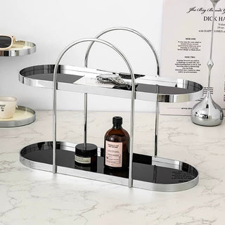 Silver Arch Frame Oval Two-Tier Storage Rack  Perfume Storage