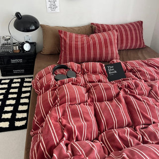 Red Ivory Stripe Winter Duvet Cover Set