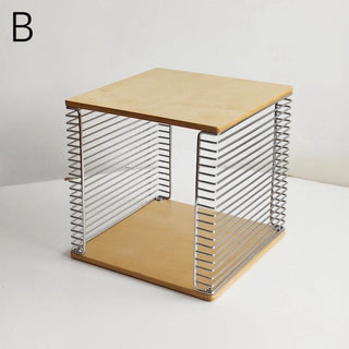 Wood x Stainless Steel Silver Storage Rack Side Table  Magazine Rack Wire Cube