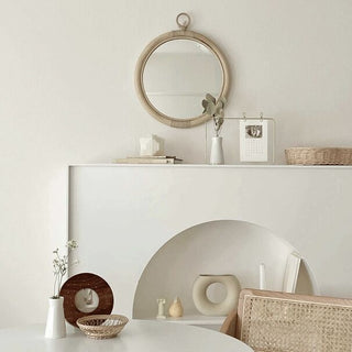 Round-shaped Hanging Rattan Mirror Natural