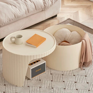 Ivory Round Side Table Nesting Table Storage