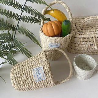 Cylindrical Natural Basket Storage Bag with Handles