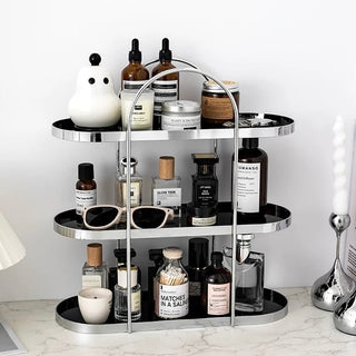 Silver Arch Frame Oval Three-Tier Storage Rack  Perfume Storage