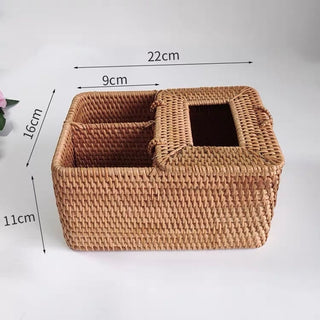 Rattan Multifunctional Tissue Case Storage Small Item Holder Remote Control Stand