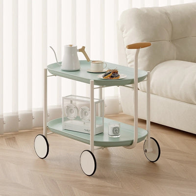 Handle Caster-equipped Oval-shaped Two-tiered Side Tablein  Wagon Trolley