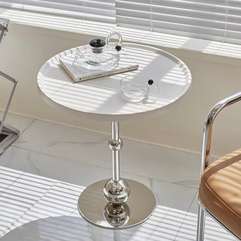 Silver Leg Round Side Table White