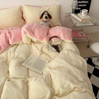 Two-tone Simple Plain Milk Velvet Winter Duvet Cover Set
