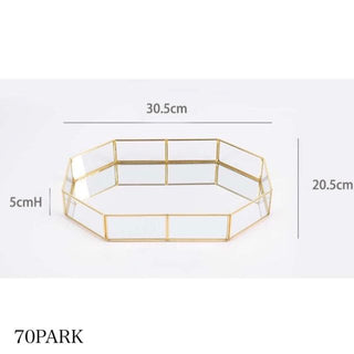Gold Frame Polygonal Mirror Accessory Tray