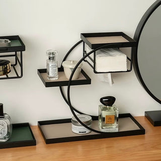 Iron Leather Square Curved Storage Three-Tier Tray  Rack Display Cosmetic Storage