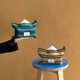 Mixed Border Knit Tissue Case   Hanging Tissue Cover with Stripes