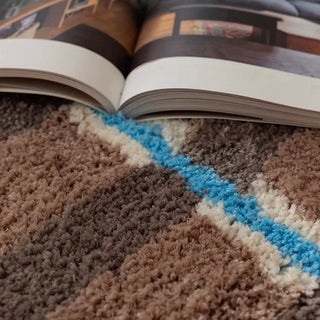 Brown and blue checkered door mat 50x80cm absorbent non-slip tufted.